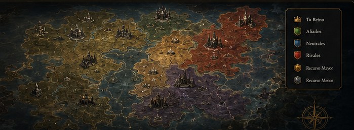 Mapa estratégico de reinos en Archmage Dominions